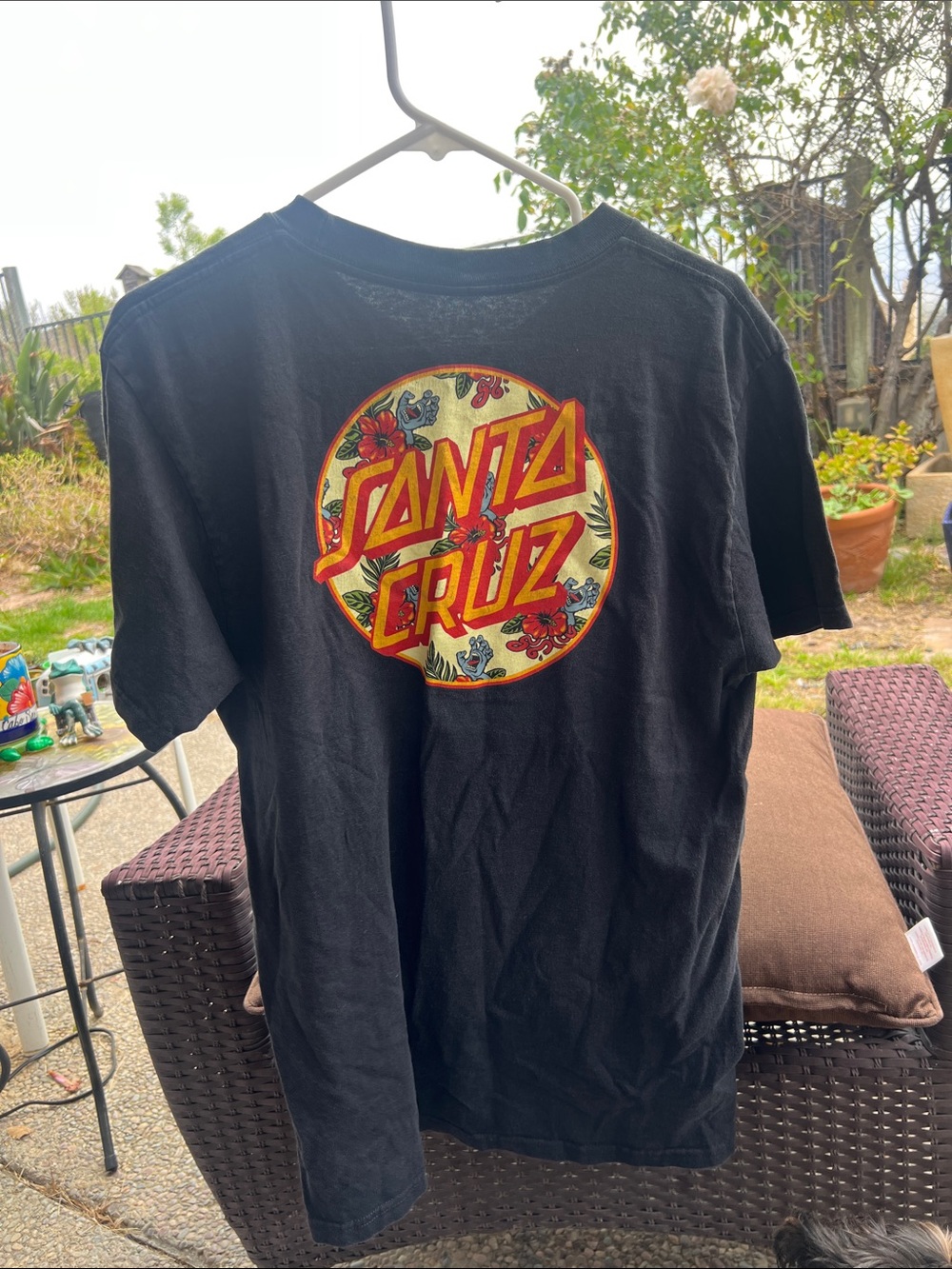Santa Cruz Skateboards Black Tee with Floral Logo Graphic